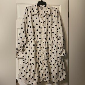 Ava & Viv Women's Polka Dots Long Sleeve Button-Front Mini Shirtdress,.